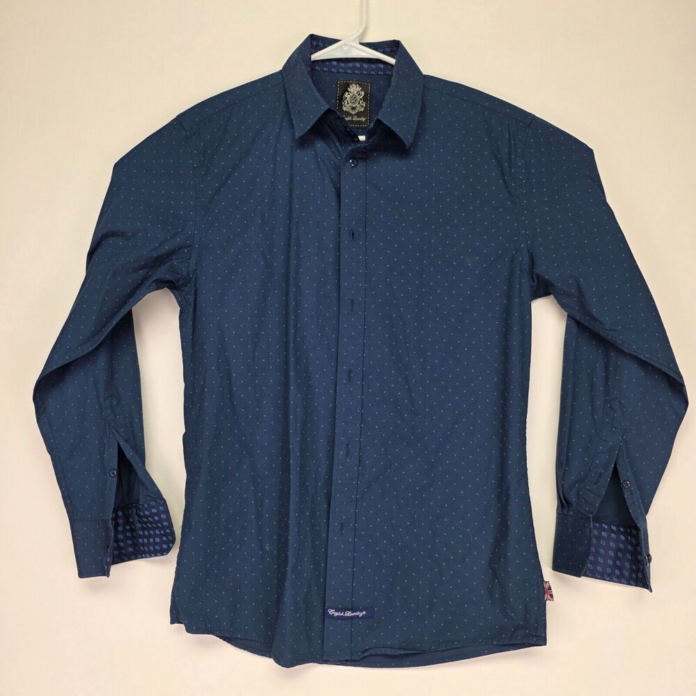 English Laundry Shirt Mens Medium Blue Micro Dot Long Sleeve Button Up Flip Cuff